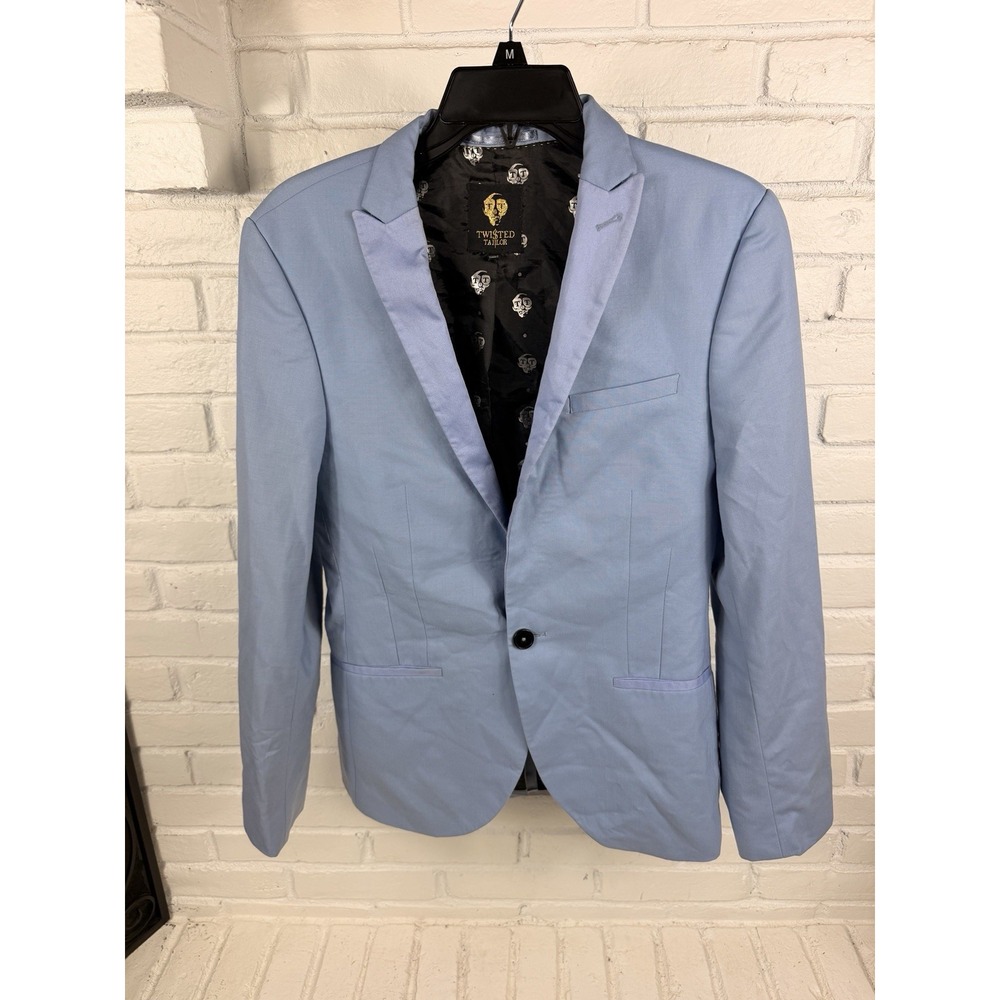 Twisted Tailor Mens 36R Blue Wool Blend Blazer Skull Lining Slim Fit Jacket